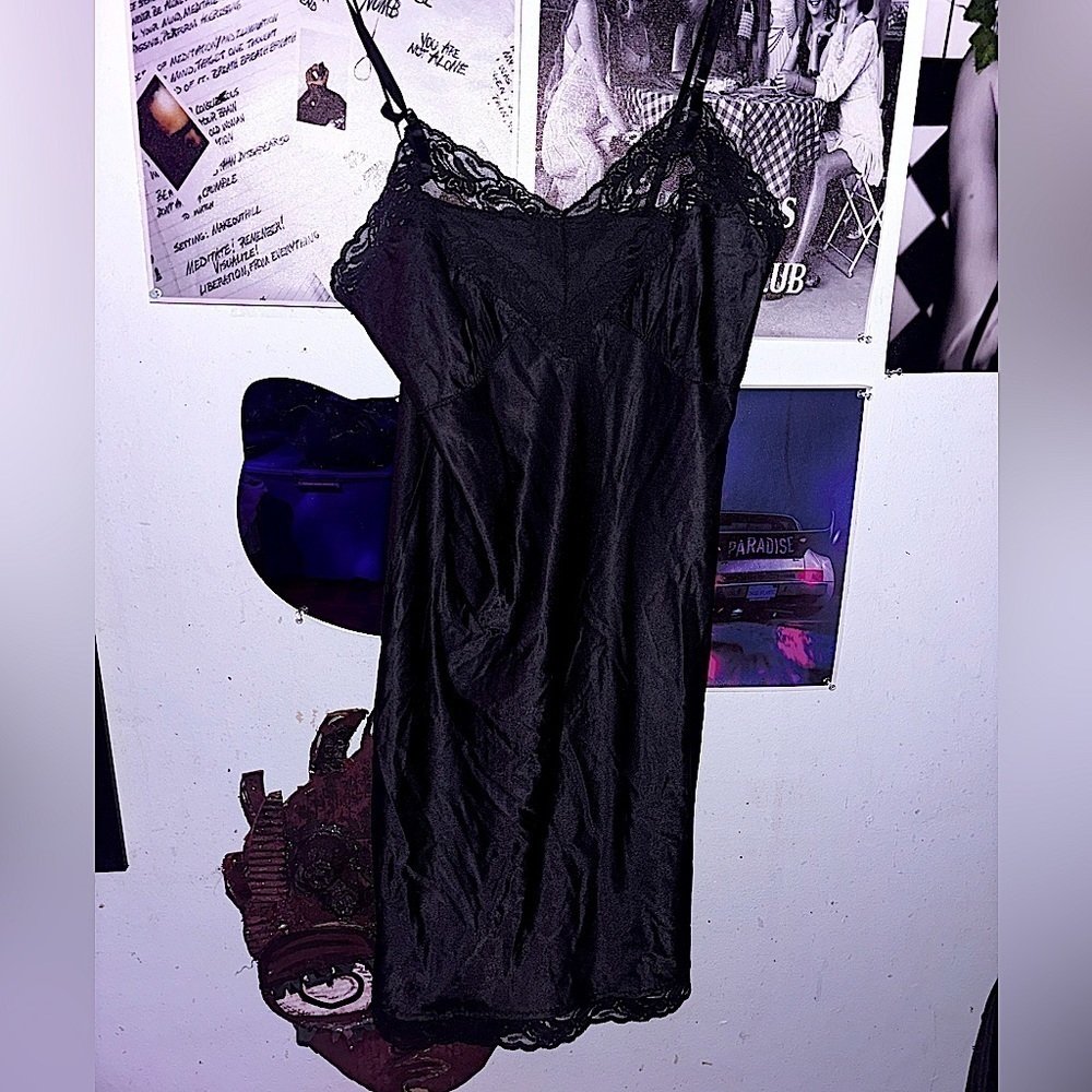 જ⁀➴ᡣ𐭩 black, slip, lacy dress satin/silk